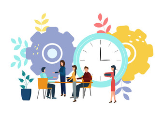 Vector illustration, teamwork, employees caught the idea, searching for new creative ideas.