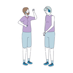 young men listen music with player characters