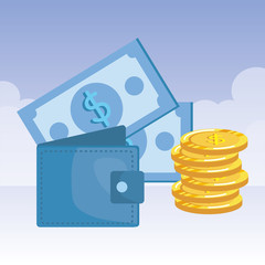 coins and bills money dollars with wallet