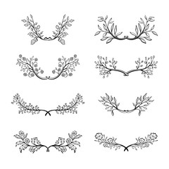 Obraz premium Hand drawn doodle floral wreath collection. Decorative element set. Rustic laurels collection