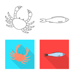 Vector illustration of fresh and restaurant icon. Collection of fresh and marine stock symbol for web.