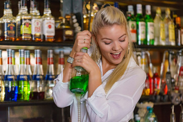 Woman working at the bar counter