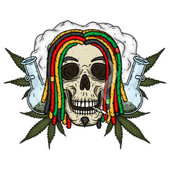 Rastaman Skull. Vector illustration isolated on white background.