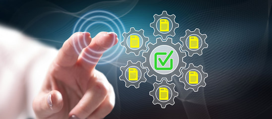 Woman touching a validation concept