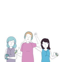 group of people listen music with player