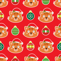 Christmas seamless background with cute cat.