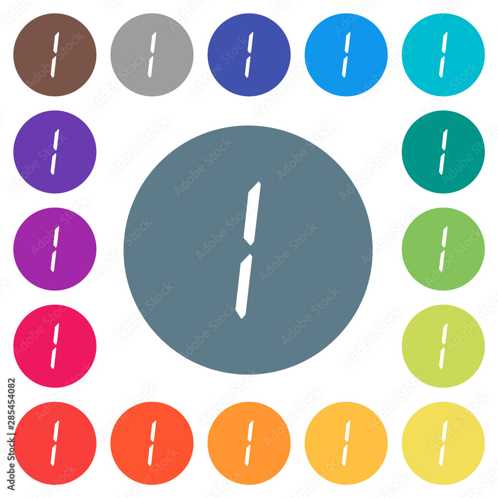 Aufkleber digital number one of seven segment type flat white icons on round color backgrounds