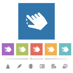 Right handed pinch close gesture flat white icons in square backgrounds