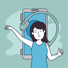 young woman with earphones and smartphone