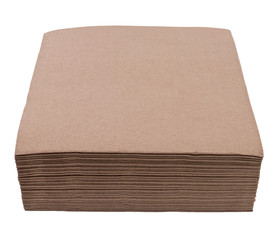 Stack of brown napkins isolated on white background