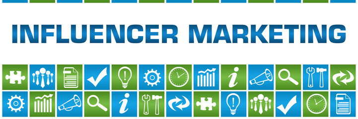 Influencer Marketing Green Blue Box Grid Business Symbols 