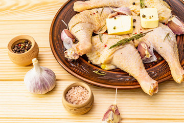 Raw chicken legs. Fresh BIO ingredient for preparation traditional food