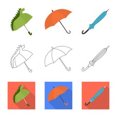 Vector illustration of protection and closed icon. Collection of protection and rainy stock vector illustration.