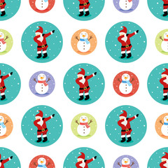 Snowmen and Santa Claus seamless background.