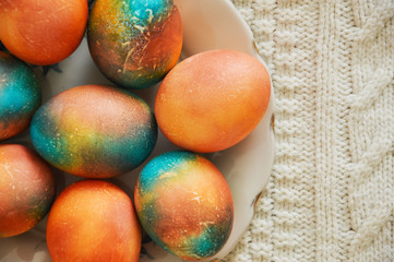 painted chicken eggs. Easter egg.