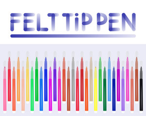 Illustration of a set of markers for drawing, with the inscription felt-tip pen.