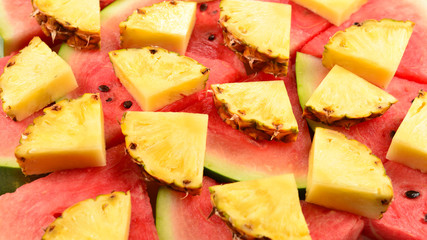Pineapple and watermelon slices background.