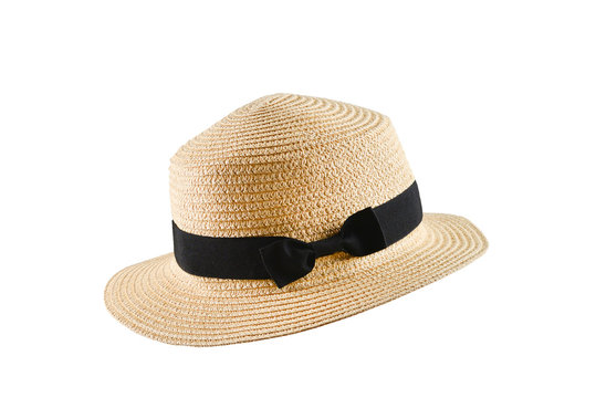 Straw hat with black bow isolated on white background.