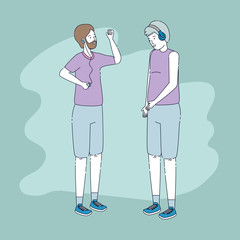 Obraz premium young men listen music with player characters