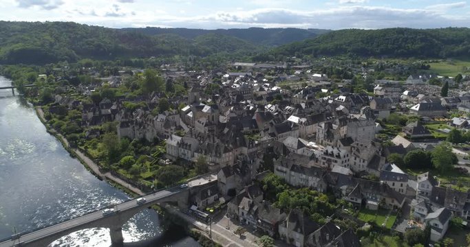 Argentat sur Dordogne, aerial back traveling, Corr&egrave;ze, France
