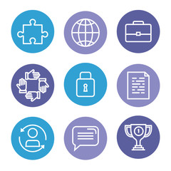 set of business strategy icons to teamwork information