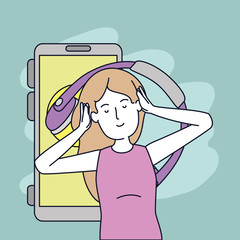 young woman with earphones and smartphone