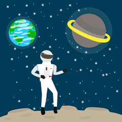 Astronaut on the moon over a space background - Vector