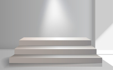 white podium in the white studio room