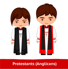 Protestants and anglicans. Cartoon character. Vector flat illustration