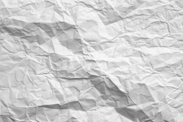 Blank white crumpled paper with gray shades. Aged texture. Minimalist design. Abstract art background. Copy space.
