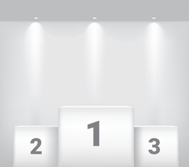 White Winner Podium with Spotlight and shadow Or Show Product background. Pedestal Design illustration