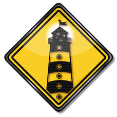 Schild mit einem Leuchtturm