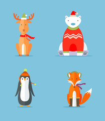 Winter Animals Dressed for the Holiday Christmas