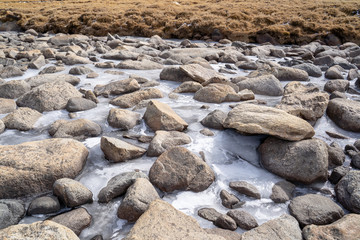 the ice stream and the rock. the ice stream and the rock in the winter season.