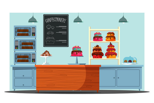 Empty candy store flat vector illustration