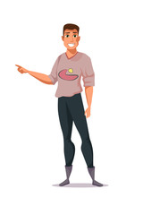 Young man pointing gesture vector illustration