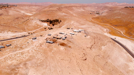 Bedouin outpost in the desert Aerial view
