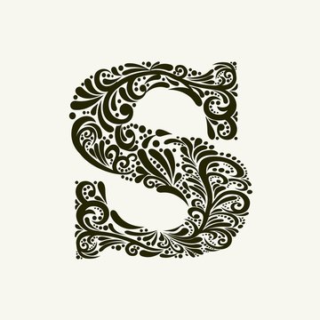 Elegant capital letter S in the style of the Baroque. To use monograms, logos, emblems and initials.