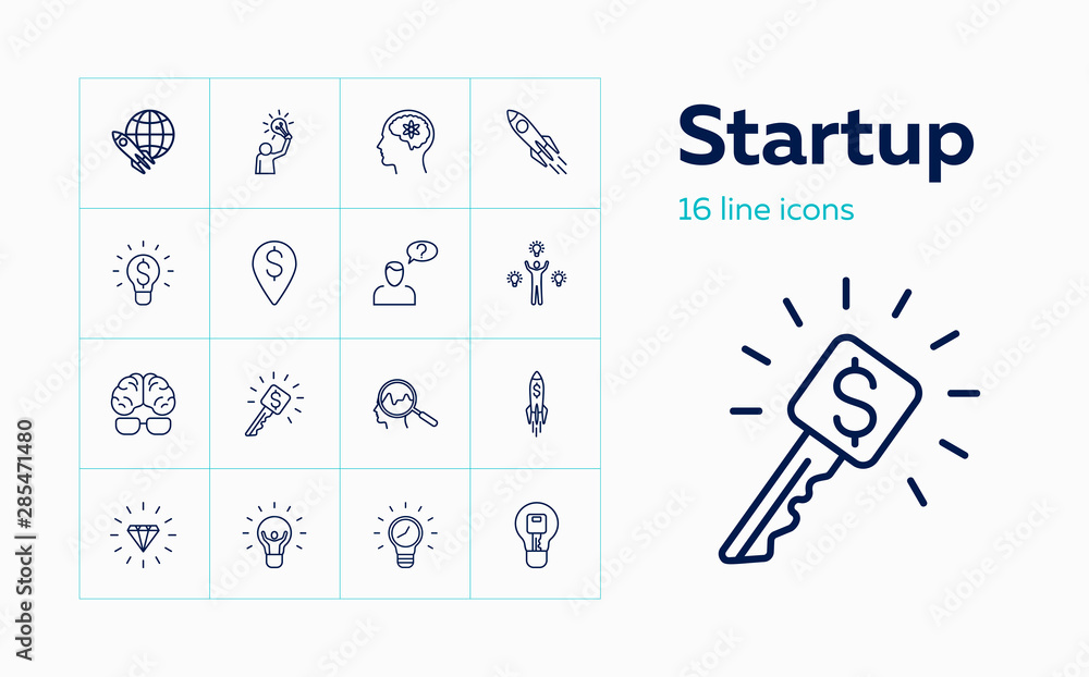 Poster startup line icon set. new idea, brain, problem solving. business concept. can be used for topics li