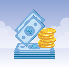 coins and bills money dollars icons