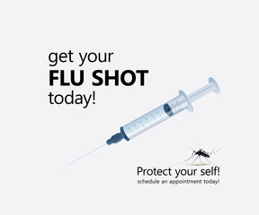 Flu shot protection concept with syringe and mosquito illustration.