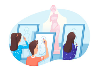 Art studio, school lesson flat vector illustration