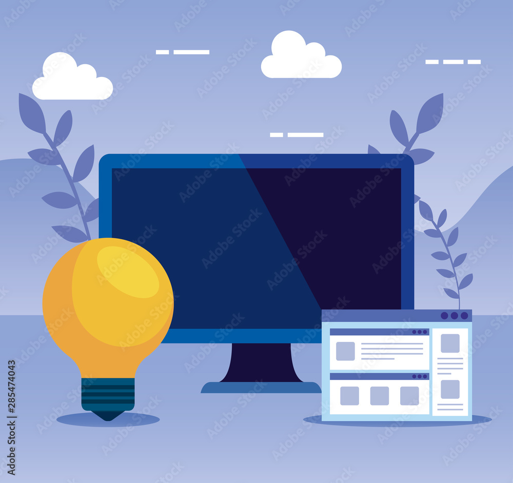 Poster computer technology with website and bulb idea