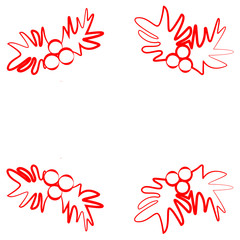 Sign of Christmas brunch of mistletoe with berries. Vector illustration. Icon with red lines with different wide