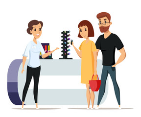 Couple in beauty store flat vector illustration