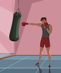 Boxer training in gym flat vector illustration