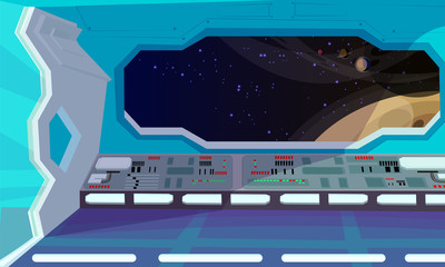 Spaceship interior flat vector illustration