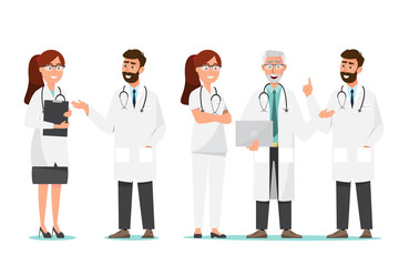 Set of doctor cartoon characters. Medical staff team concept in hospital.