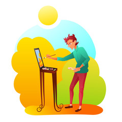 Artist painting picture flat vector illustration