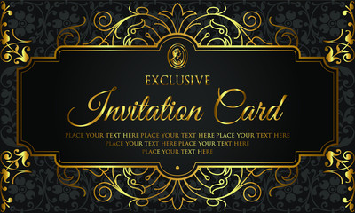 Invitation card design - exclusive black and gold vintage style